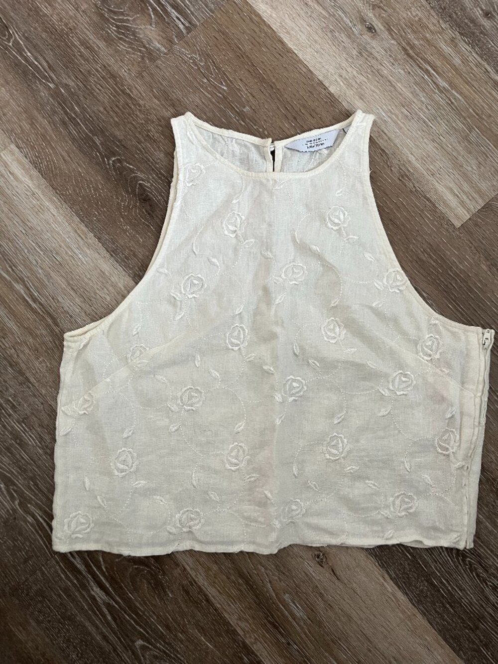& Other Stories Linen Rose Floral Embroidered White Top
